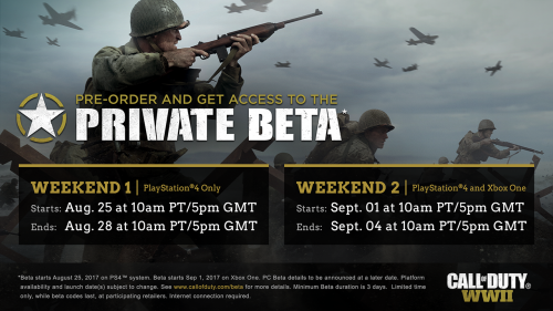「Call of Duty: WWII」予約購入者向けβテストの日程を発表！PS4版は8月25日から